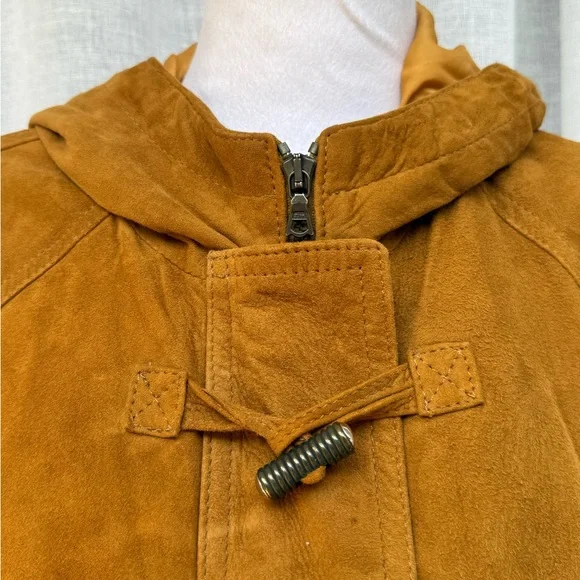 Vintage Italian brand mustard brown hooded zippedsoft suede leather jacket
